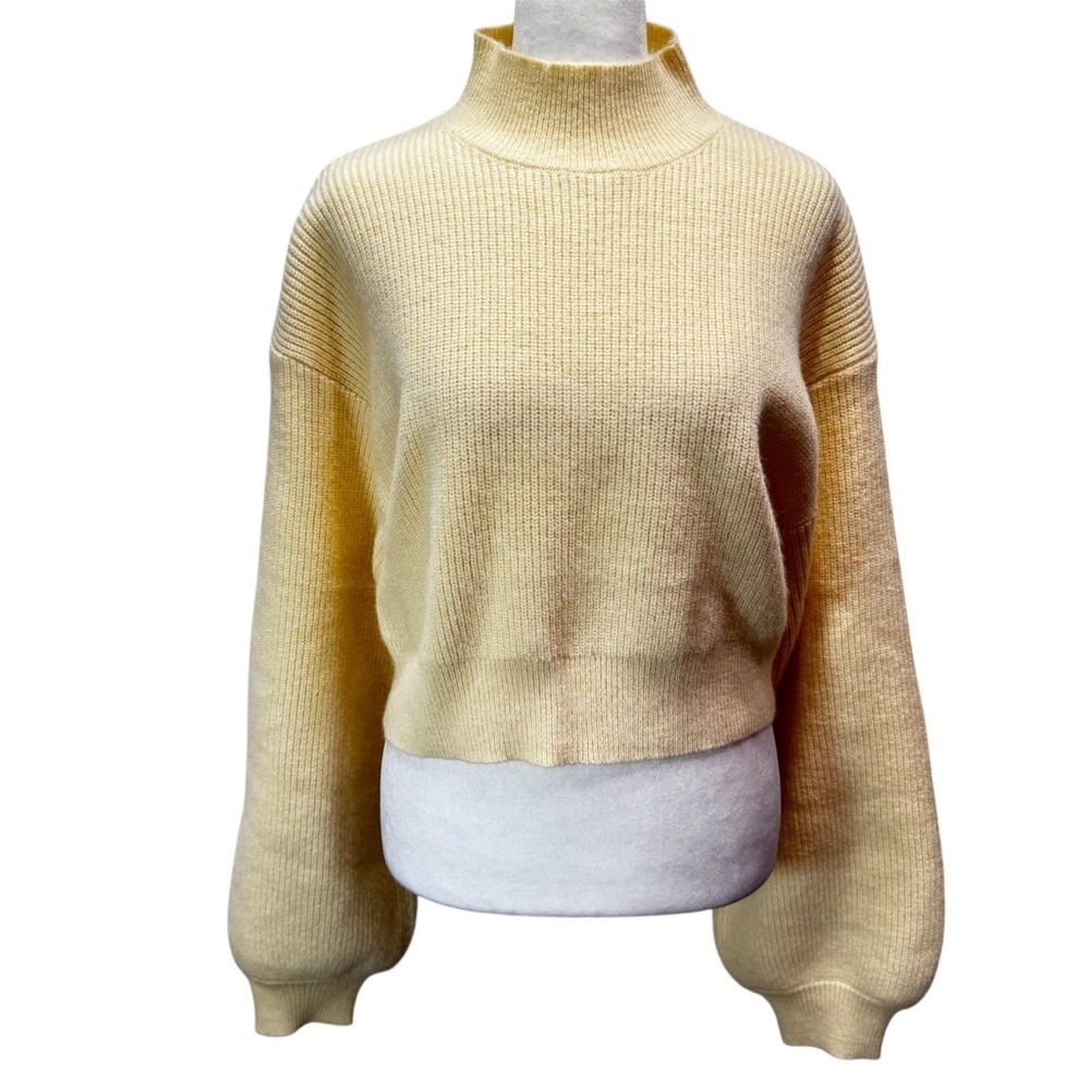Ivory Cream Oversized Cropped Slouchy Sweater Mock Funnel Neck NEW Large
